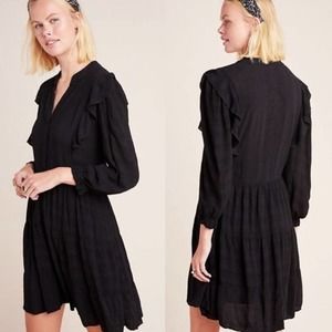 AMADI Anthropologie Rossi Ruffled Tunic Dress Black L